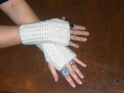 Ivory Dream Fingerless Gloves Crochet Arm Warmers. Boho Bridal Victorian gloves Handmade Crocheted Simple. Romantic women's arm warmers - image4